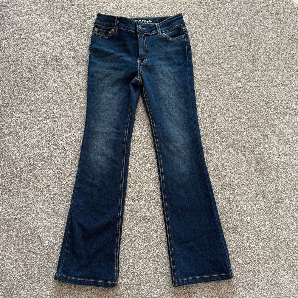 Lincoln Outfitters Girl's Bootcut Blue Denim Jeans Size 8 Adjustable‎ Waist
